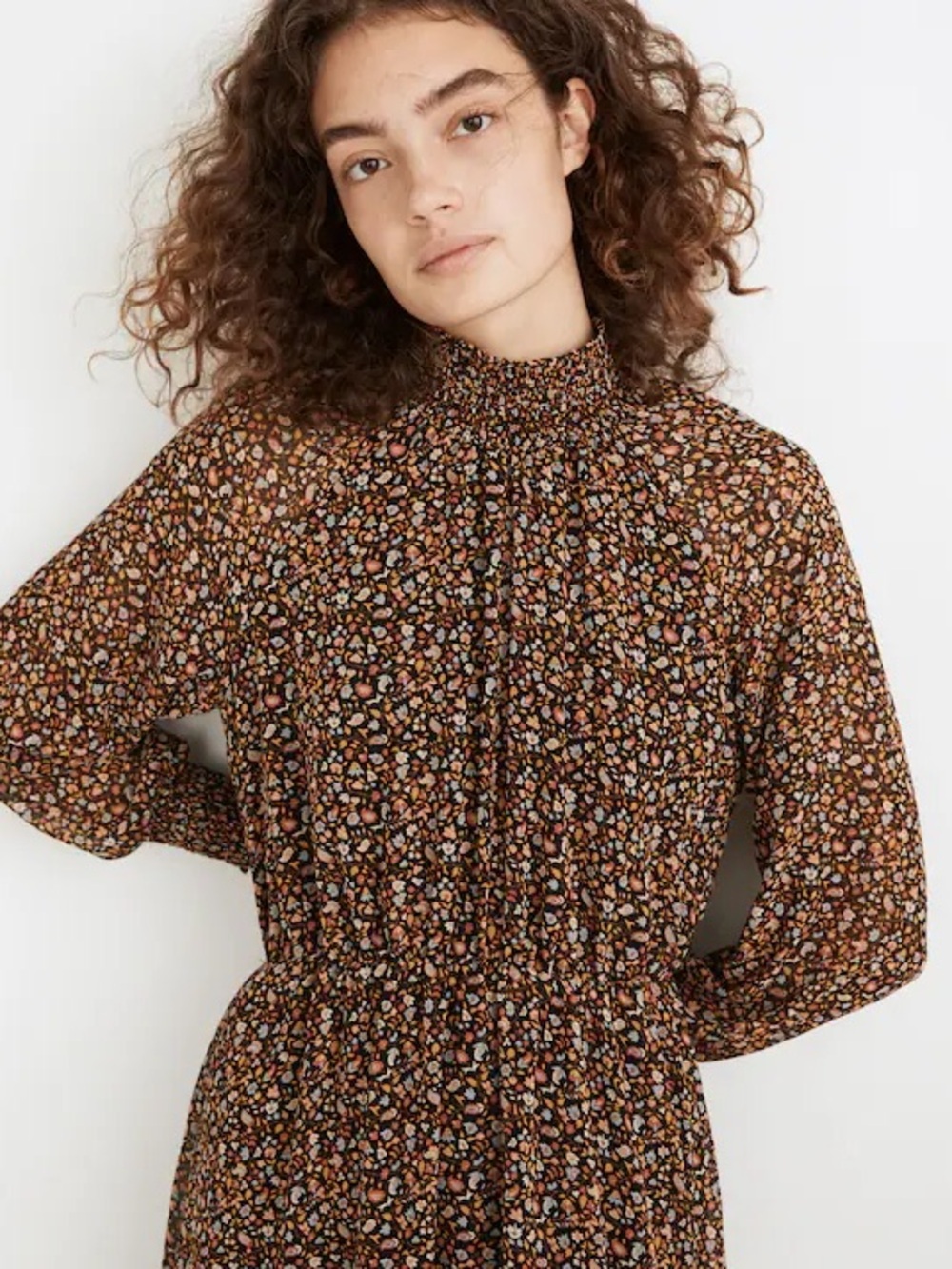 Madewell Floral Smocked Midi Dress Black Multi Stretch Waist Flowy Soft Drape - Picture 4 of 12